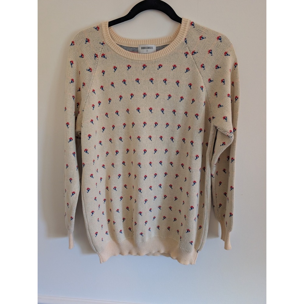 Bobo Choses Cream Floral pixel Knit Crewneck Sweater Size 3 Spanish Sustainable
